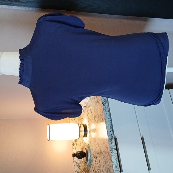 Navy Blue Ruffled Cut Out Blouse with Mandarin Collar size M - Picture 5 of 8